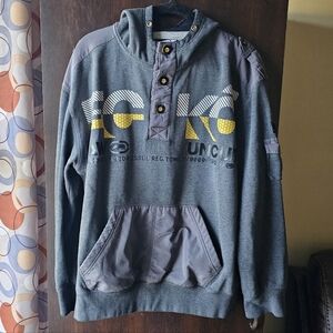 Vintage Ecko Unlimited Men's Gray Hoodie with Yellow Accents